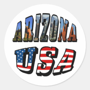 Arizona Picture and USA Flag Text Classic Round Sticker