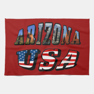 Arizona Picture and USA Flag Text Tea Towel