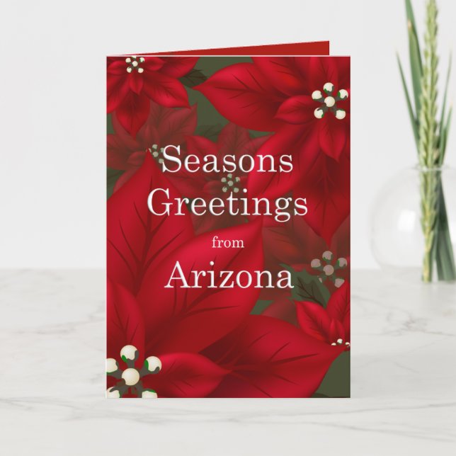 Arizona Poinsettia Seasons Greetings Christmas Holiday Card (Front)