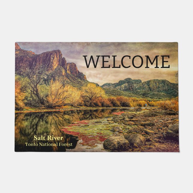 Arizona River Sonoran Desert Mountains Digital Art Doormat (Front)