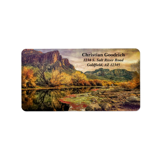 Arizona River Sonoran Desert Mountains Digital Art Label (Front)