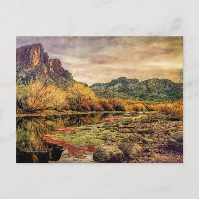 Arizona River Sonoran Desert Mountains Digital Art Postcard (Front)