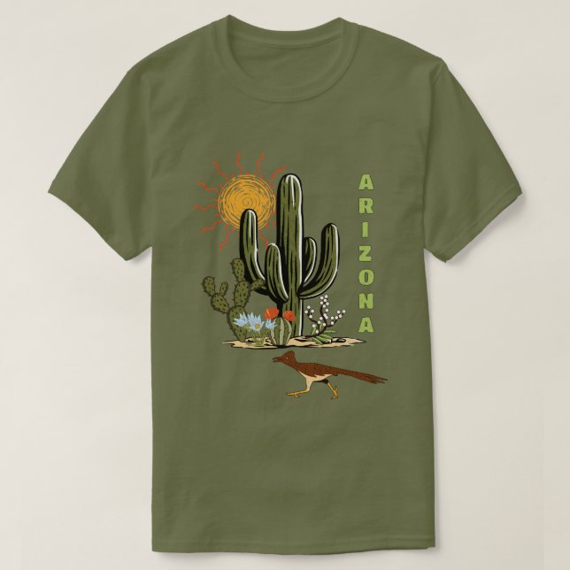 Arizona Roadrunner Desert Cactus T-Shirt (Design Front)