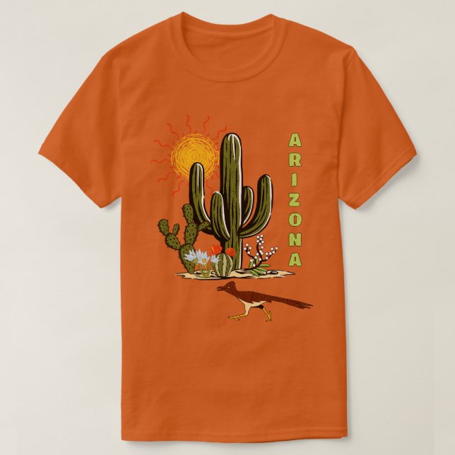Arizona Roadrunner Desert Cactus TShirt (Design Front)