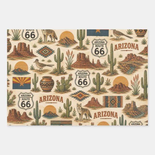 Arizona Route 66 Desert Gift Wrapping Paper Sheet (Front)