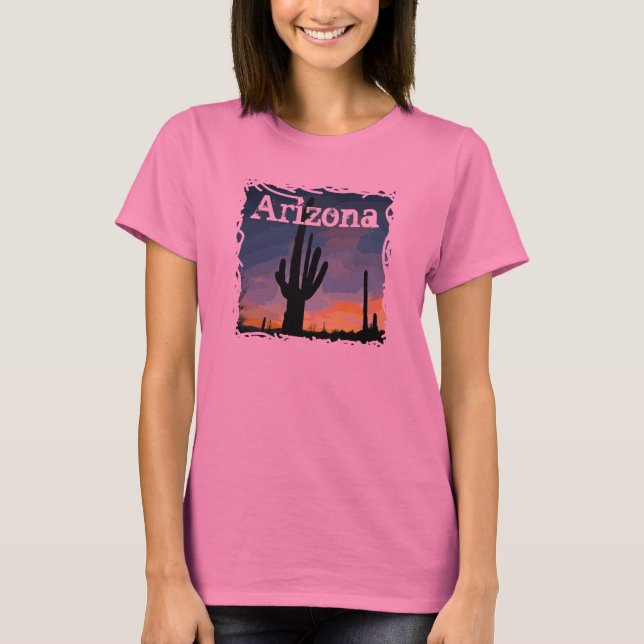 Arizona Saguaro Cactus at Sunset Southwestern Tee (Front)