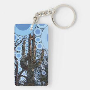 Arizona Saguaro Cactus Concentric Circle Mosaic Key Ring