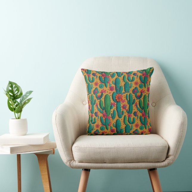 Arizona Saguaro Cactus Floral Seamless Pattern Cushion (Chair)