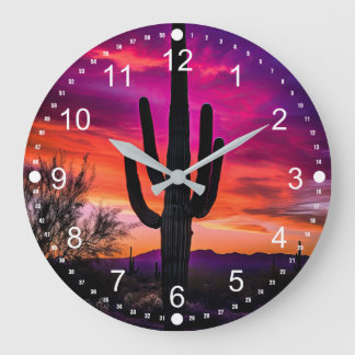 Arizona Saguaro Cactus Southwestern Sunset Large Clock