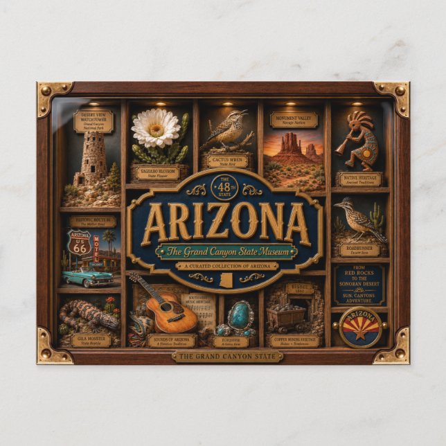Arizona Shadow Box 3D Figurine State Postcard (Front)