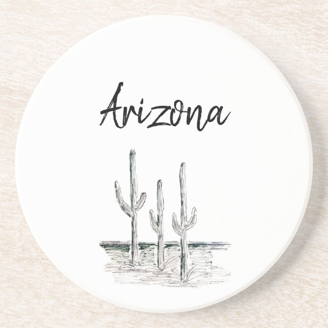 Arizona Simple Black White Desert Cactus Succulent Coaster (Front)