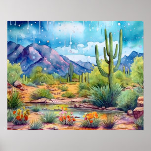 Arizona Spring Flowers Watercolor Landscape Poster