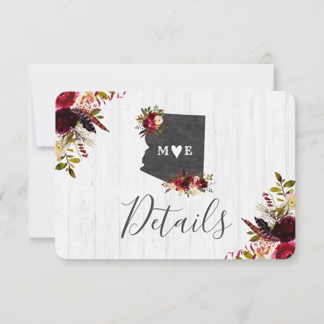 Arizona State Destination Rustic Wedding Details Invitation (Front)