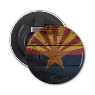 Arizona State Flag on Old Wood Grain Bottle Opener