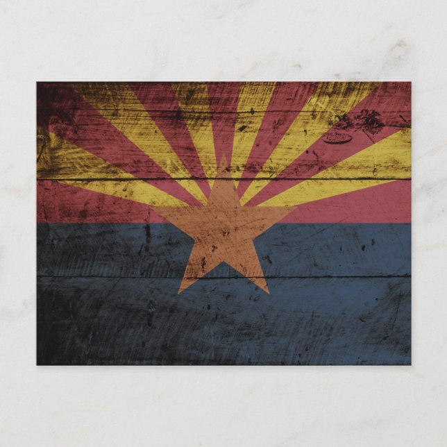 Arizona State Flag on Old Wood Grain Postcard (Front)