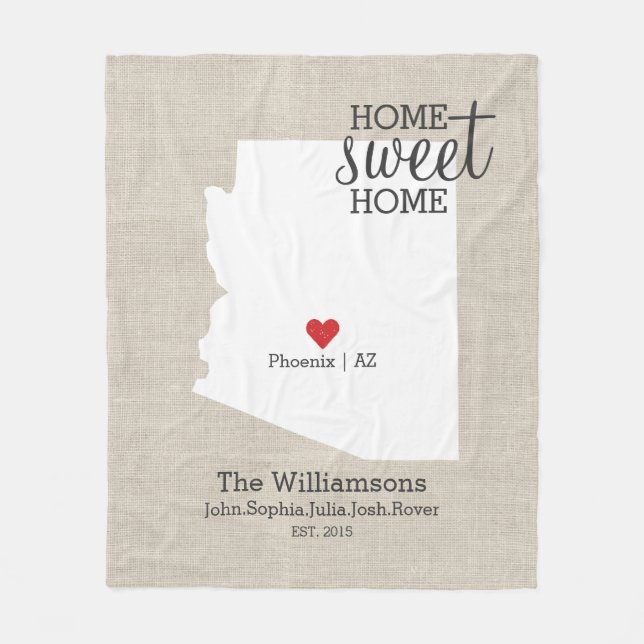 Arizona State Love Home Sweet Home Custom Map Fleece Blanket (Front)