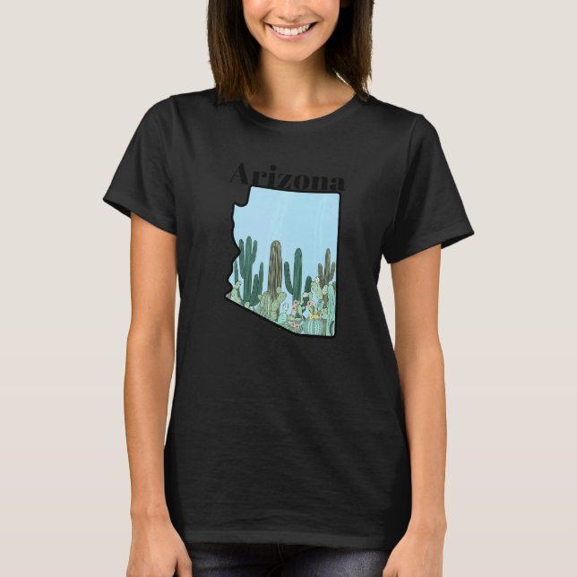 Arizona State Map Cactus Garden T-Shirt (Front)