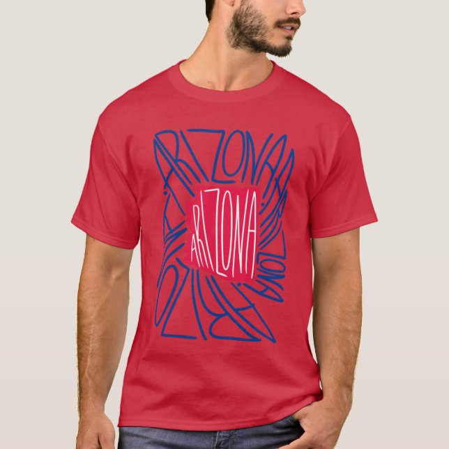 Arizona State Map Typography Red and Blue USA Amer T-Shirt (Front)