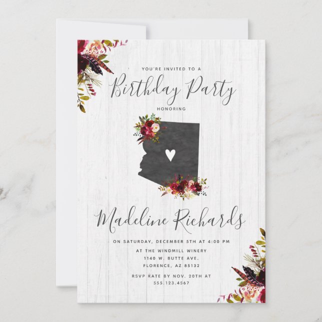 Arizona State Rustic Birthday Party Invitation (Front)