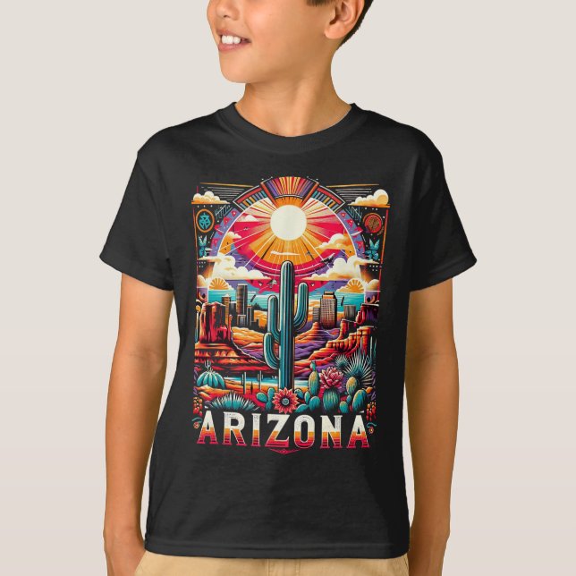 Arizona State Shirt Az Retro Desert Cactus Family  (Front)