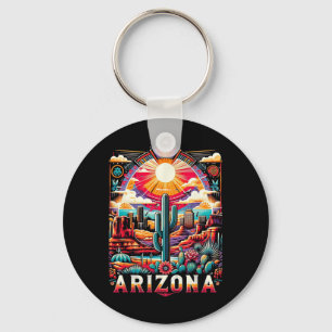 Arizona State Shirt Az Retro Desert Cactus Family Key Ring