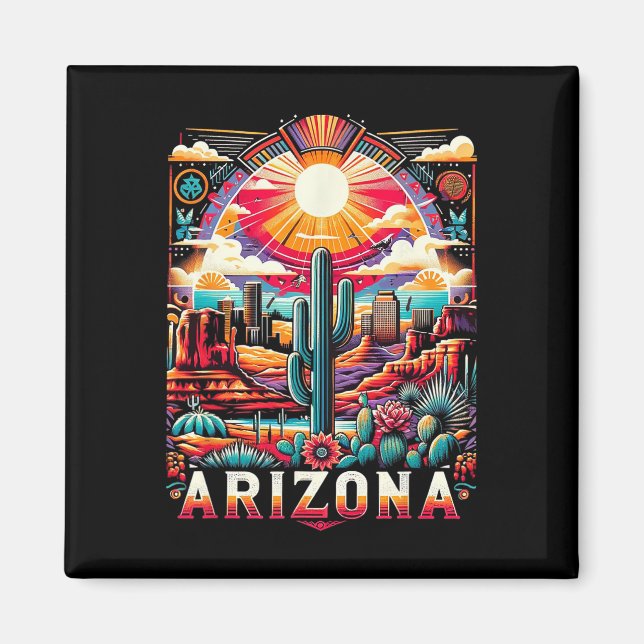 Arizona State Shirt Az Retro Desert Cactus Family  Magnet (Front)