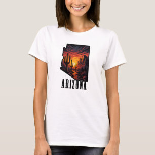 Arizona State Tattoo Style Desert Sunset $ Cactus T-Shirt