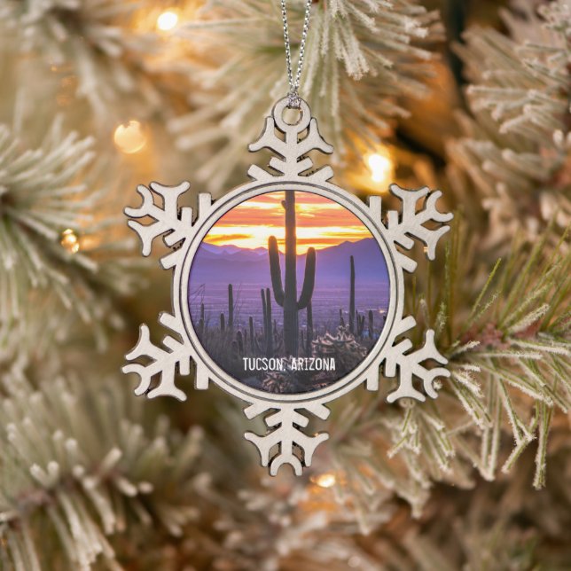 Arizona Sunset Desert Cactus Snowflake Pewter Christmas Ornament (Tree)