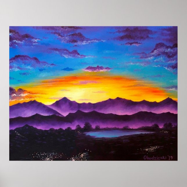 “Arizona Sunset” Mountains Scenic Art Poster Print (Front)