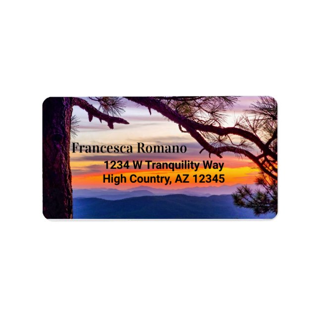 Arizona Sunset Pine Tree Mountains Scenic View Label (Front)