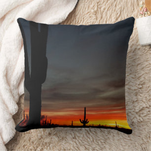 Arizona Sunset Sonoran Desert With Saguaro Cactus Cushion