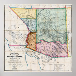 ARIZONA TERRITORY MAP  1865 POSTER
