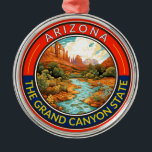 Arizona Travel Art Badge Metal Tree Decoration<br><div class="desc">Arizona retro vector travel design. This retro-style travel art,  with its blend of bold colours and vintage allure,  is designed to inspire a sense of adventure.</div>