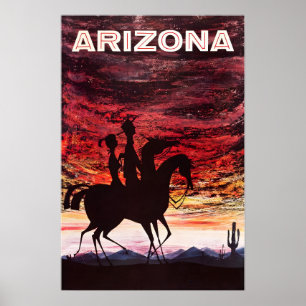 Arizona Travel Poster Desert Sunset Art Cowboy Pri
