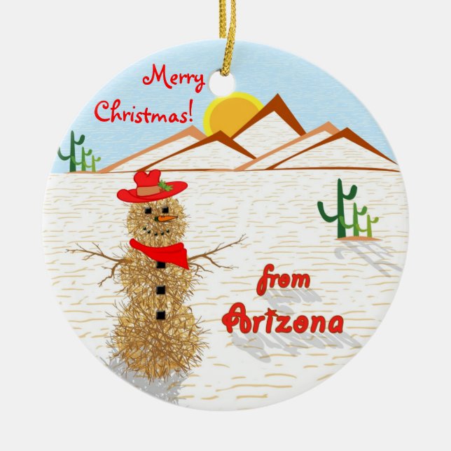 Arizona Tumbleweed Christmas Ceramic Tree Decoration (Front)