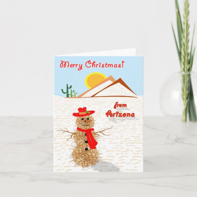 Arizona Tumbleweed Snowman Christmas Holiday Card (Front)