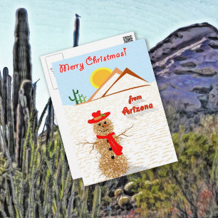 Arizona Tumbleweed Snowman Holiday Postcard