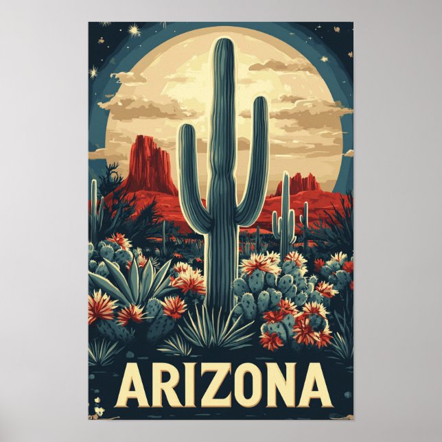 Arizona USA Art Vintage Illustration Travel Poster (Front)