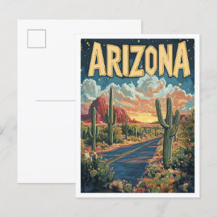 Arizona USA Vintage Illustration Travel Postcard