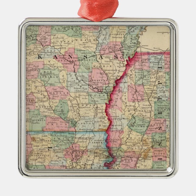Ark, Miss, La Map by Mitchell Metal Tree Decoration (Front)