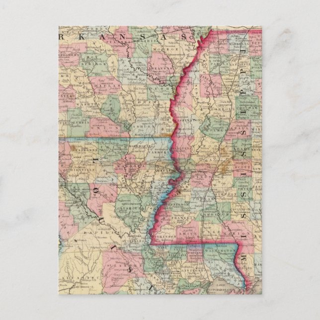 Ark, Miss, La Map by Mitchell Postcard (Front)