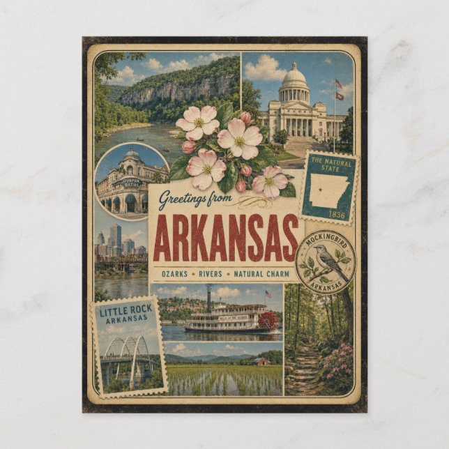 Arkansas Authentic Vintage Style Postcard (Front)