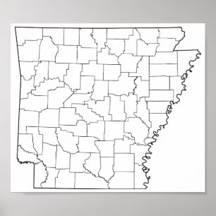 Arkansas Counties Blank Outline Map Poster