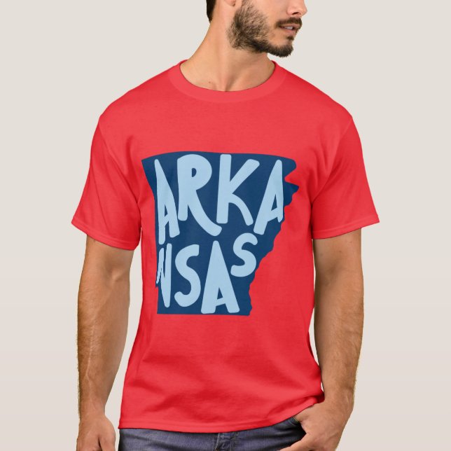 Arkansas Doodle Letters Map Outlineblue T-Shirt (Front)