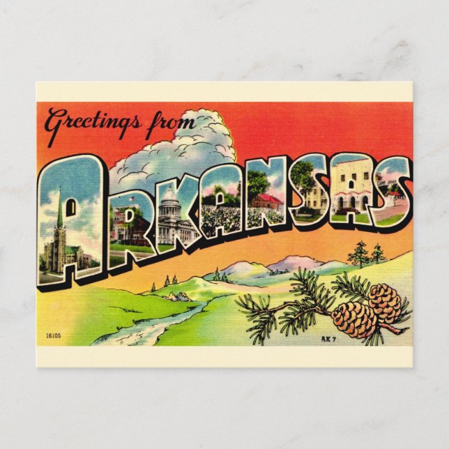  Arkansas Greet Colourful Vintage Postcard  (Front)