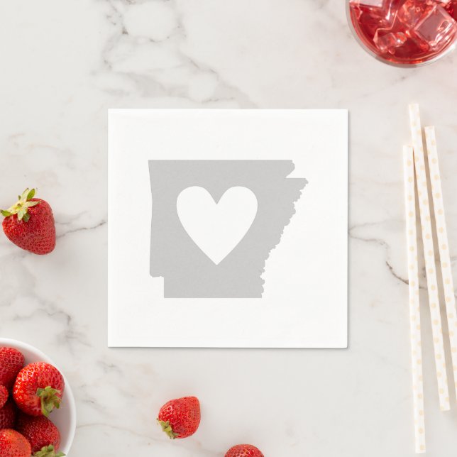 Arkansas Grey Map Shape Heart Arkansan Paper Party Napkin (Insitu)