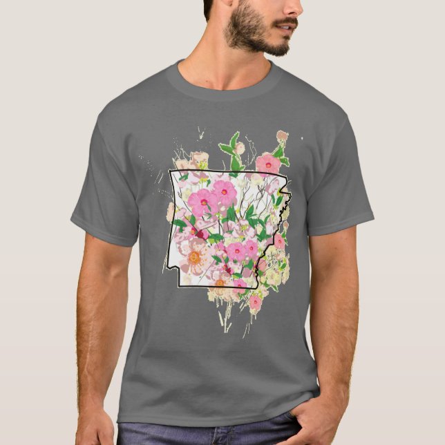 Arkansas home outline apple blossom state flower T-Shirt (Front)