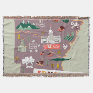 Arkansas Illustrated: USA Travel Map Throw Blanket