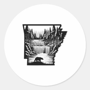 Arkansas Map And Landscape Classic Round Sticker