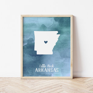Arkansas Map Blue Watercolor Personalised Art Poster